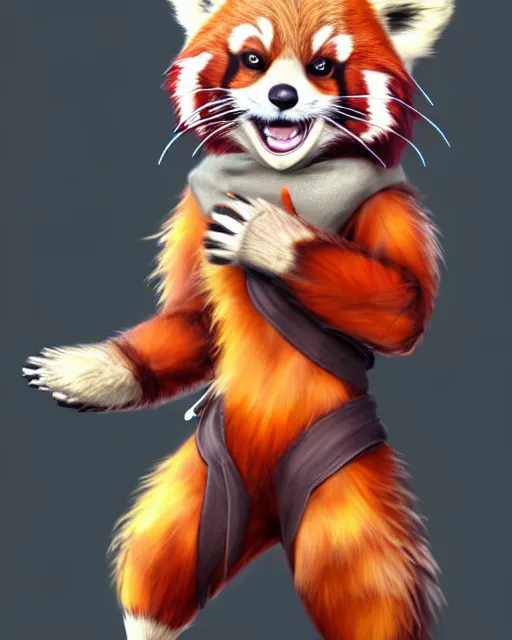 Prompt: character concept art of a cute young male anthropomorphic furry red panda | | cute - fine - face, pretty face, key visual, realistic shaded perfect face, fine details by stanley artgerm lau, wlop, rossdraws, james jean, andrei riabovitchev, marc simonetti, and sakimichan, trending on artstation