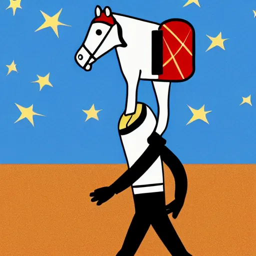 Prompt: astronaut with leg horse on his head