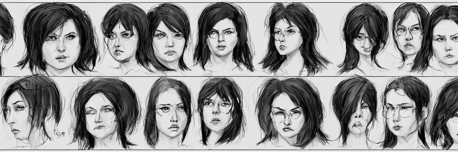 Image similar to female character face study of bill hicks, fat woman, smoking, clear faces, emotional, character sheet, fine details, concept design, contrast, kim jung gi, pixar and da vinci, trending on artstation, 8 k, 3 6 0 head, turnaround, front view, back view, ultra wide angle