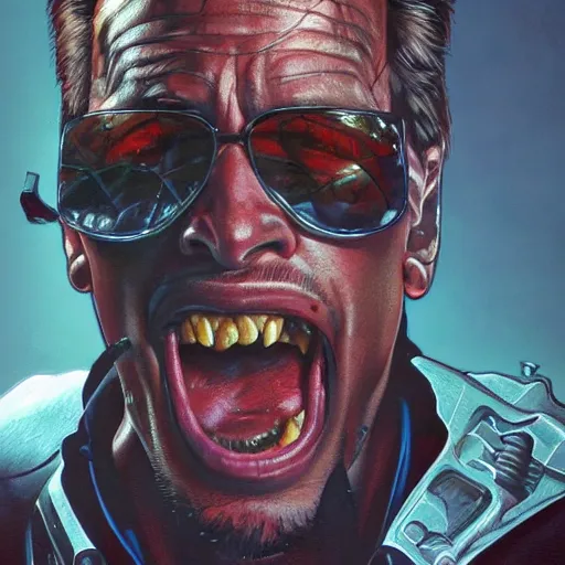 Image similar to portrait of The Nostalgia Critic as The Terminator , goofy, intricate, headshot, highly detailed, digital painting, artstation, concept art, sharp focus, illustration, art by artgerm and greg rutkowski and alphonse mucha