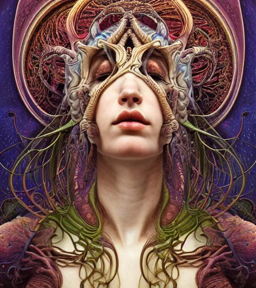 Image similar to detailed realistic beautiful young groovypunk queen of andromeda galaxy in full regal attire. face portrait. art nouveau, symbolist, visionary, baroque, giant fractal details. horizontal symmetry by zdzisław beksinski, iris van herpen, raymond swanland and alphonse mucha. highly detailed, hyper - real, beautiful