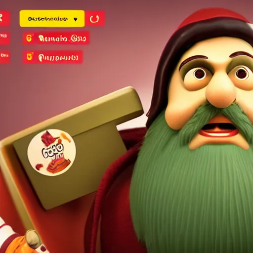 Image similar to rasputin as grubhub character, octane render