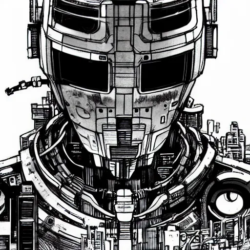 Image similar to sad biological android, through a huge cybernetic megastructure multi - level metropolis in space, black and white, by nihei tsutomu