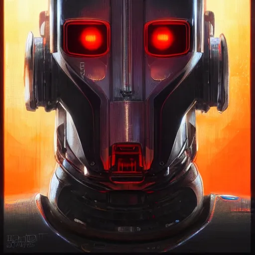 Prompt: robot with glowing red line for eye as a realistic scifi cyberpunk knight, closeup portrait art by donato giancola and greg rutkowski, realistic face, digital art, trending on artstation, symmetry!!!