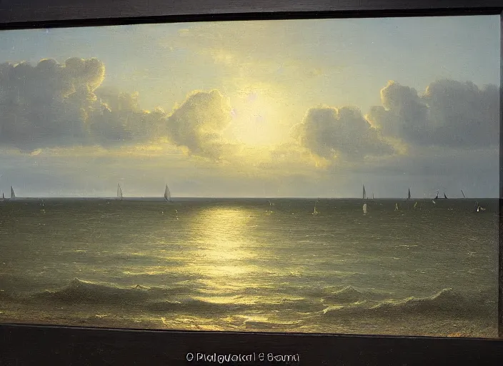 Image similar to waddenzee, the netherlands as the background in the style of hudson river school of art, oil on canvas