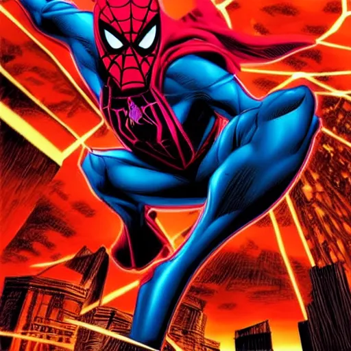 Image similar to spiderr man a comic book panel by ryan stegman deviantart contest winner photorealism official art marvel comics dynamic pose