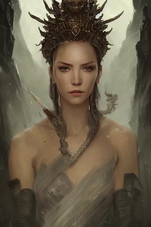 Prompt: a fancy portrait of a dragon queen by Greg Rutkowski, Sung Choi, Mitchell Mohrhauser, Maciej Kuciara, Johnson Ting, Maxim Verehin, Peter Konig, final fantasy , mythical, 8k photorealistic, cinematic lighting, HD, high details, atmospheric,