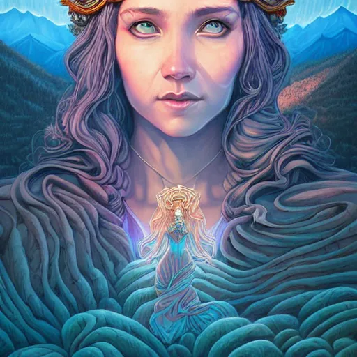 Prompt: ethereal ancient princess in the mountains, extremely detailed, sharp focus, wide view, full body shot, smooth, digital illustration, by lisa perrin!!!!, dan mumford, james jean, by rossdraws, frank franzzeta, sakimichan