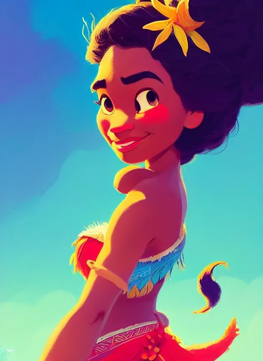 Image similar to dream highly detailed portrait of disney's princess moana, magnificent, photographic realistic background, by atey ghailan, by greg rutkowski, by greg tocchini, by james gilleard, by joe fenton, by kaethe butcher, trending on instagram, award winning details