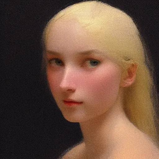 Image similar to a young woman's face, her hair is golden white and she wears an cobalt blue satin cloak, by ivan aivazovsky and syd mead and moebius and gaston bussiere and roger dean and pieter claesz and paul delaroche and alma tadema and aelbert cuyp and willem claesz, hyperrealistic, volumetric light, octane render