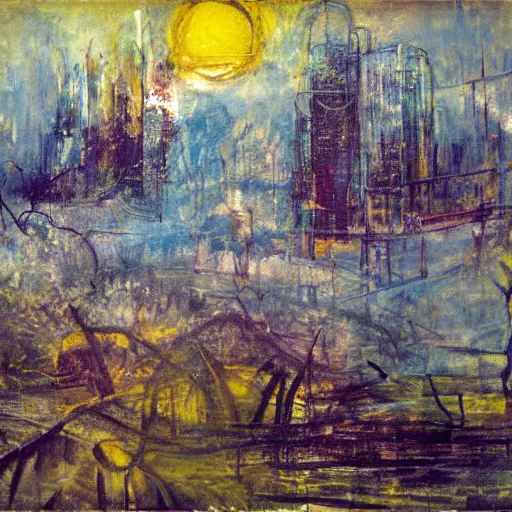 Prompt: mystic winter landscape, cyberpunk affandi