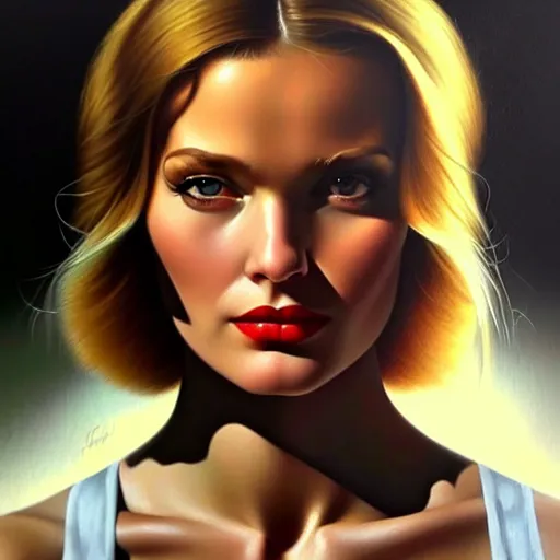 Prompt: close up face of a extremely beautiful!!! bond female vam pire portrait, masterpiece!!!, oil on canvas, pablo gallo, artgerm, norman rockwell, craig mulins, trending on pxiv,