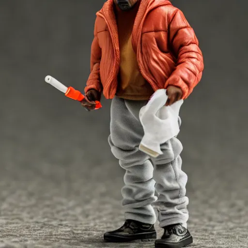 Image similar to macro photo of a miniature ho scale kanye west figure, canon 8 0 d, canon 1 0 0 mm f / 2. 8