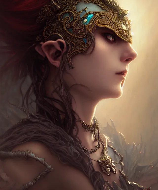 Image similar to dark fantasy, sensual legend of Zelda twilight Princess portrait, dark surrealist , fantasy, intricate, elegant, highly detailed, digital painting, artstation, concept art, smooth, sharp focus, illustration, art by Tom Bagshaw, artgerm and greg rutkowski and alphonse mucha