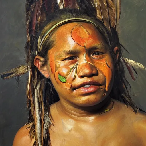 Image similar to high quality high detail painting by jenny saville, hd, full body of a indigenous tribe leader, photorealistic lighting