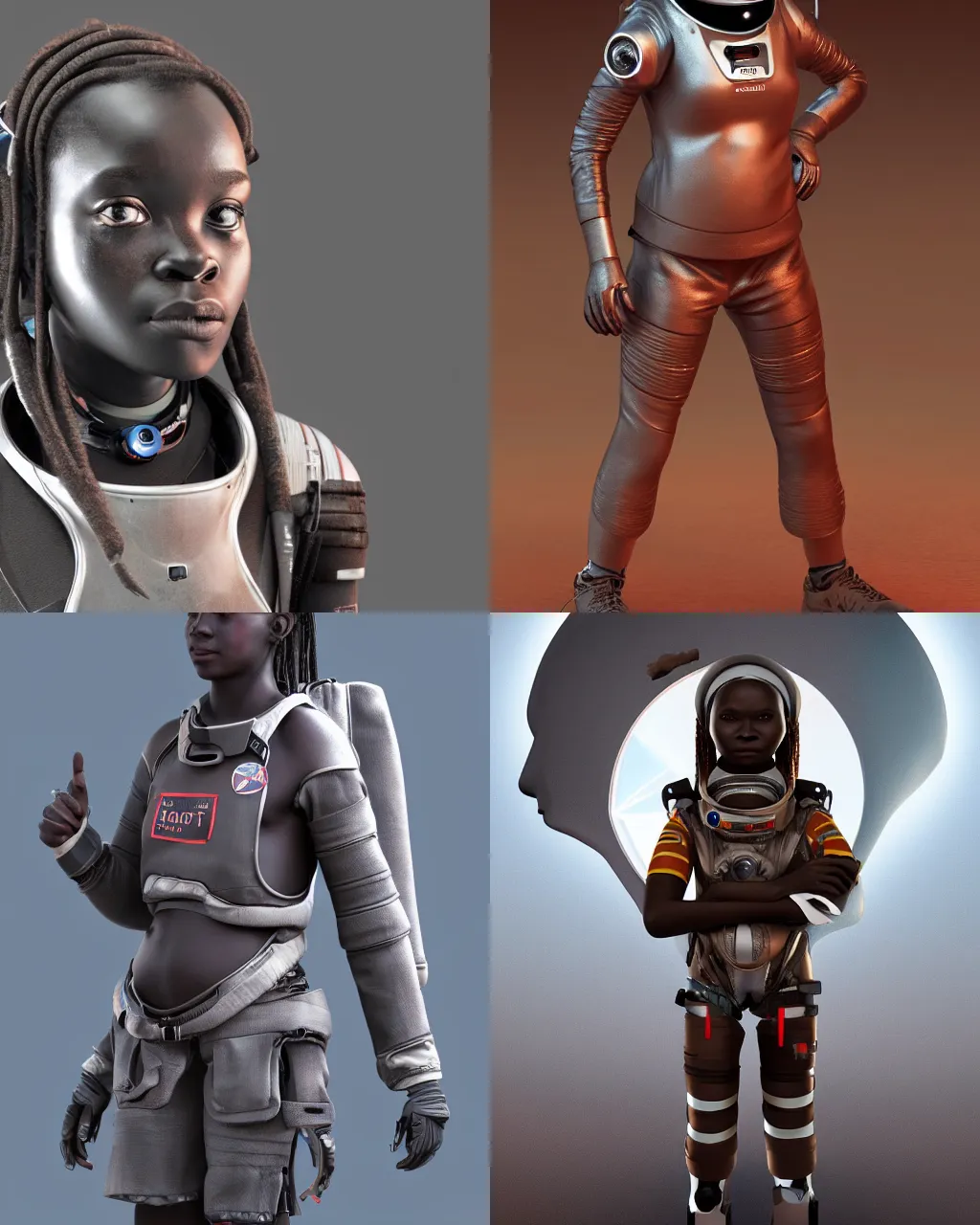 Prompt: a futuristic himba teenage astronaut cyborg girl, 3 d render, concept art, dramatic lighting