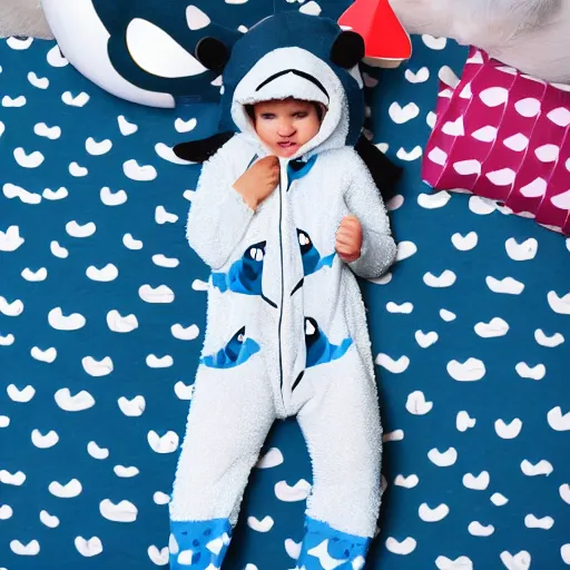 Image similar to cute and cuddly shark dressed in a onesie