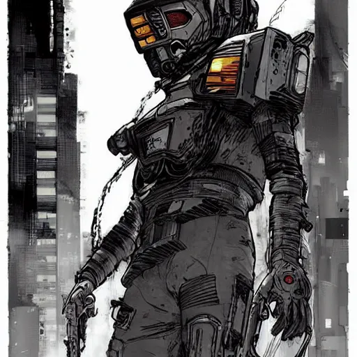 Image similar to the Rocinante, scifi, cyberpunk, in the style of Ashley Wood and Moebius