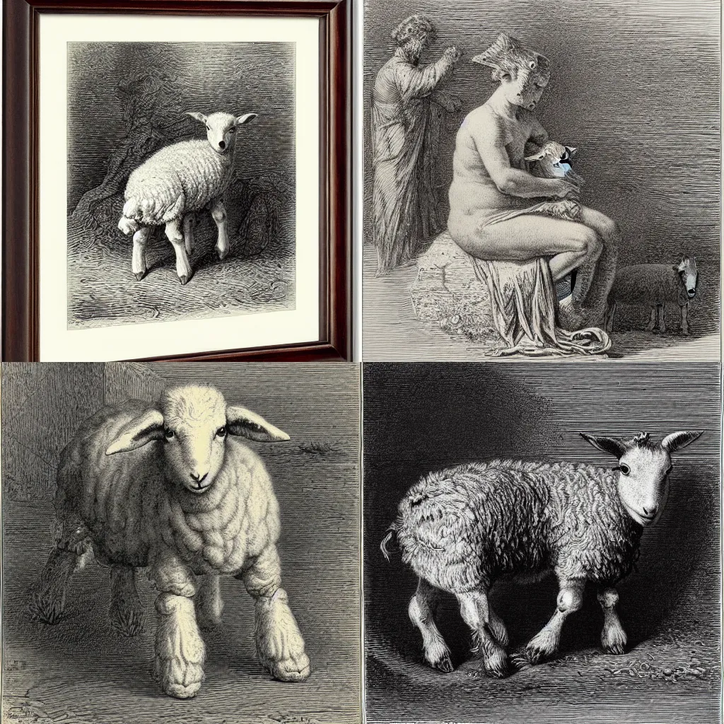 Prompt: engraving of a lamb by Gustave Doré