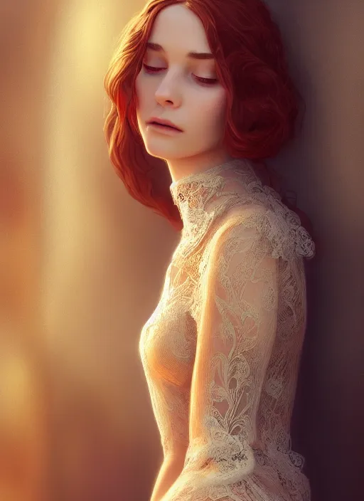 Prompt: young woman beautiful face : : sleeping lace dress : : night home bed : : weta disney pixar movie still photo : : decadent highly - detailed digital painting, full length shot, golden ratio, octane render, artstation, smooth, sharp focus, artgerm, mucha, loish, wlop, gogo