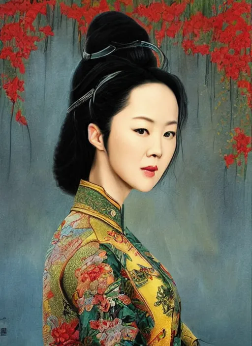 Prompt: exquisite oil painting of actress zhang ziyi as xiao mei from house of the flying daggers