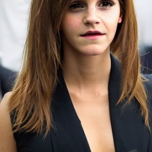 Image similar to Full-figure still of a Emma Watson/Kim Kardashian hybrid