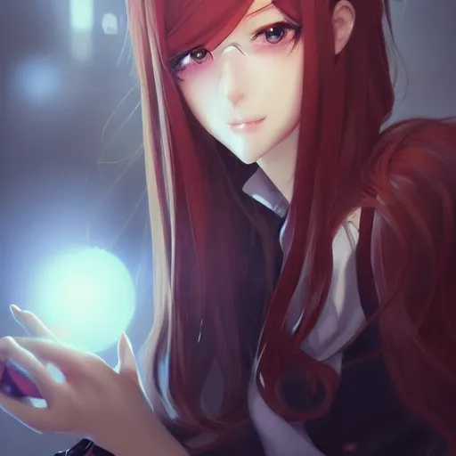 Image similar to kurisu makise, concept art, elegant, ultra highly detailed, digital painting, smooth, sharp focus, artstation, pixiv, art by sakimichan, Bo Chen, rossdraws, Ina Wong