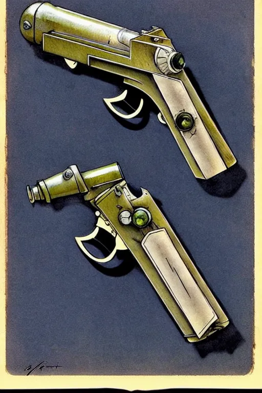 Prompt: ( ( ( ( ( 1 9 5 0 s retro science fiction raygun pistol. muted colors. ) ) ) ) ) by jean - baptiste monge!!!!!!!!!!!!!!!!!!!!!!!!!!!!!!