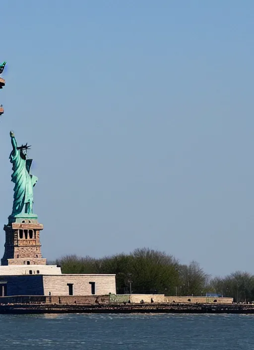 Image similar to the statue of liberty is finally free and destroying marley