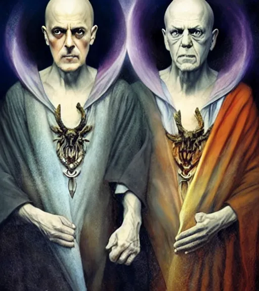 Image similar to A Magical Portrait of Aleister Crowley and the Great Mage of Thelema, art by Tom Bagshaw and Manuel Sanjulian and Franz Xaver Kosler