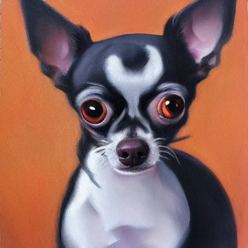 Prompt: chihuahua holding a camera, oil painting