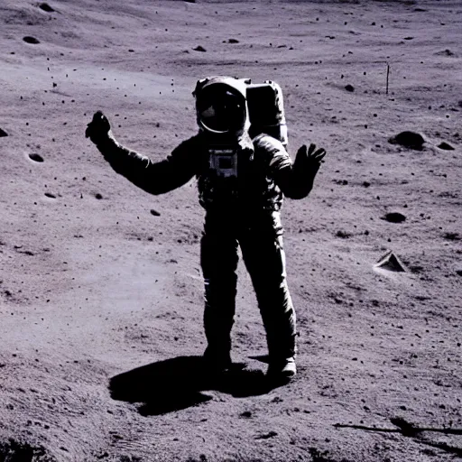 Prompt: Giant man standing on the moon