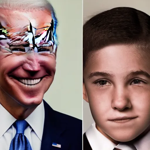 Image similar to A photo of joe biden teams up with a teenage joe biden, perfect faces, 50 mm, award winning photography