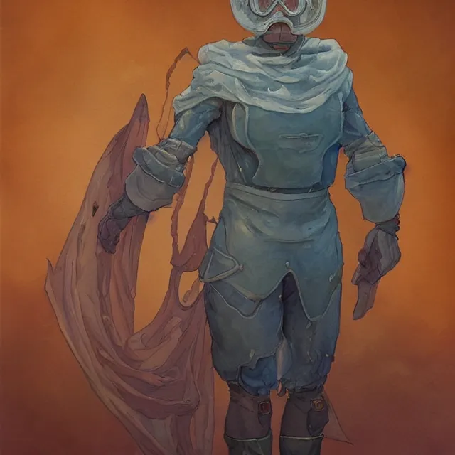 Prompt: a oil / watercolor painting full body character portrait of a chemical cleric in the style of moebius in the style of leonard boyarsky trending on artstation deviantart pinterest detailed realistic hd 8 k high resolution