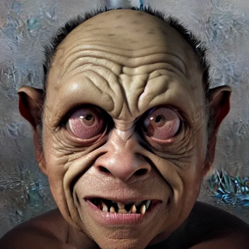 Prompt: hyperrealistic mixed media high resolution painting of Danny DeVito disguised as Gollum skulking in a dark cave, stunning 3d render inspired art by Jamie Salmon and István Sándorfi and Unreal Engine and Greg Rutkowski, perfect facial symmetry, dim volumetric lighting, 8k octane beautifully detailed render, full body shot, post-processing, extremely hyper-detailed, intricate, epic composition, highly detailed attributes, highly detailed atmosphere, cinematic lighting, masterpiece, trending on artstation, very very detailed, masterpiece, stunning, flawless completion, lifelike texture, perfection,
