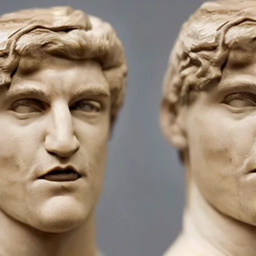 Prompt: a realistic detailed photo of boxer jake paul as a marble statue, blank stare, mouth agape