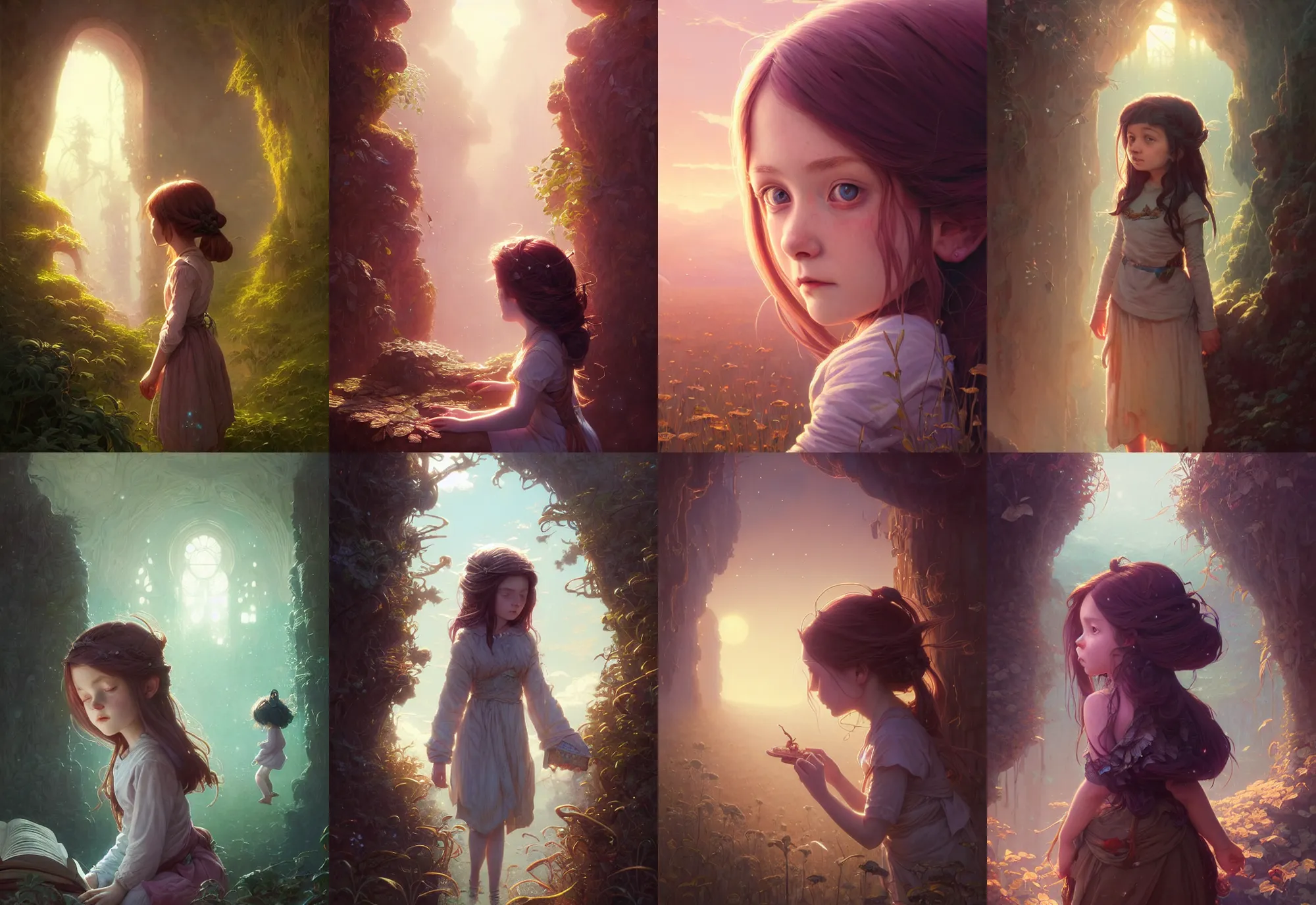 Prompt: highly detailed portrait of a curious little girl with long hairs, stephen bliss, unreal engine, fantasy art by greg rutkowski, loish, rhads, ferdinand knab, makoto shinkai and lois van baarle, ilya kuvshinov, rossdraws, tom bagshaw, alphonse mucha, global illumination, radiant light, detailed and intricate environment