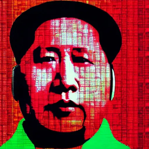 Prompt: mao zedong self portrait, analog glitch art