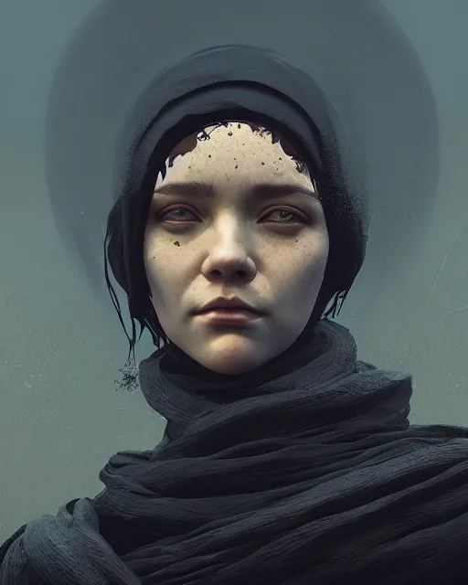 Prompt: sorcerer of sand, female portrait, scattered, black smoke, intricate background, complex 3 d render by ilya kuvshinov, simon stalenhag, ruan jia, thomas kinkade, victo ngai. unreal engine, blender, octane, ray tracing. sharp focus, masterpiece, post processing, deviantart
