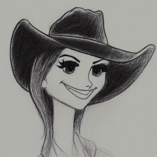 Image similar to milt kahl pencil sketch of victoria justice with a cowboy hat