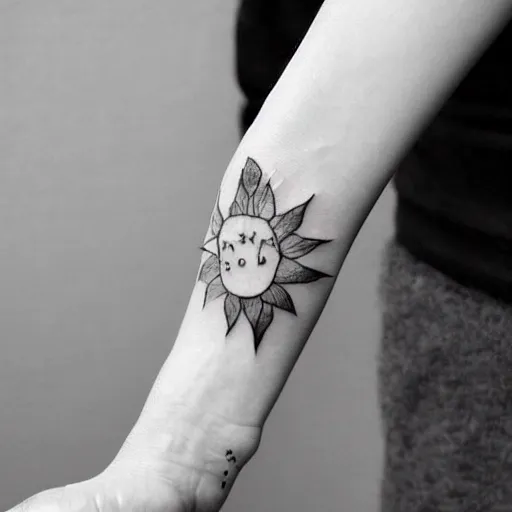 Image similar to handpoke tattoo of a black and white children's drawing, stick poke, lineart