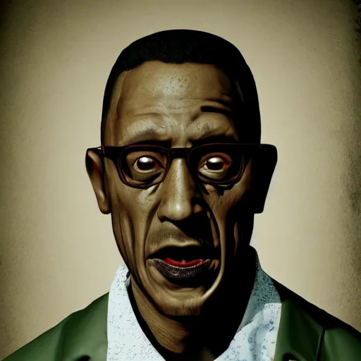 Image similar to Zombie gustavo fring, 4k, photorealistic, dramatic