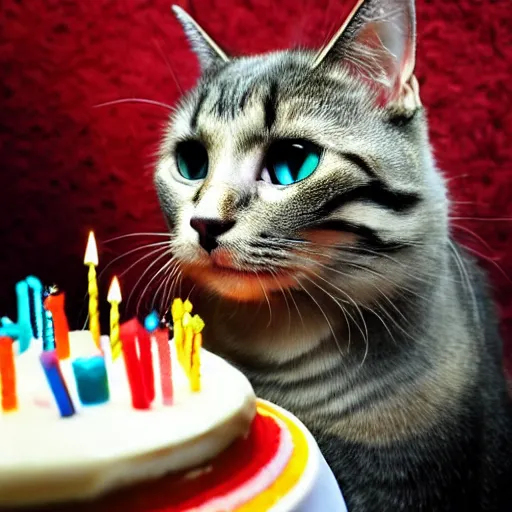 Prompt: a cat celebrating his birthday