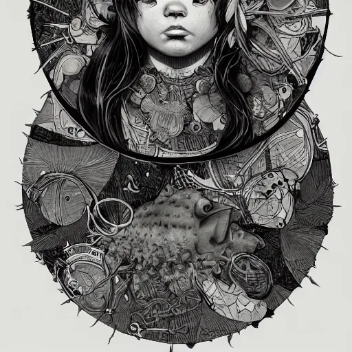 Image similar to a blowfish girl named god king 3 7, an ultrafine detailed painting by james jean, behance contest winner, vanitas, angular, altermodern