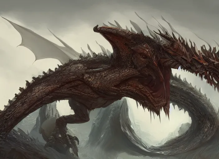 Prompt: detailed concept art of a huge dragon by hyeonsick choi, artstation, artstationhd