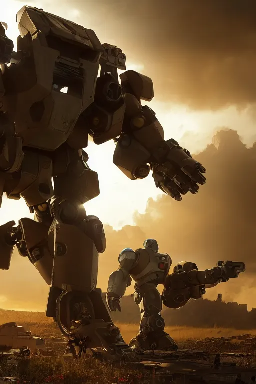 Image similar to mechwarrior 5 : mercenaries mech megaman transformer robot boss tank engine game octane render, 4 k, hd 2 0 2 2 3 d cgi rtx hdr style chrome reflexion glow fanart, global illumination ray tracing hdr fanart arstation by sung choi and eric pfeiffer and gabriel garza and casper konefal pixar and disney unreal zbrush central hardmesh