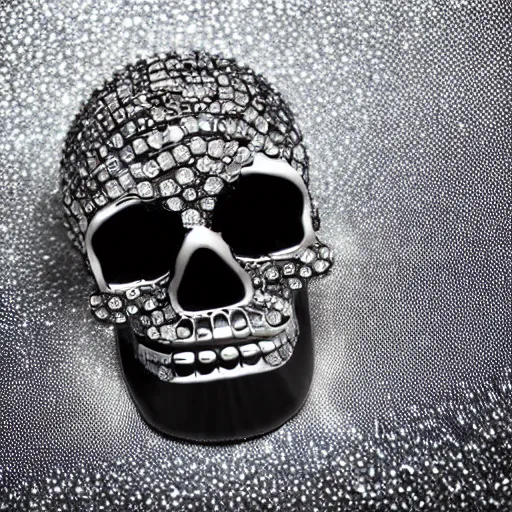 Image similar to jewelry skull made of holographic crystals, high contrast, close shot, commercial, studio light, dark background