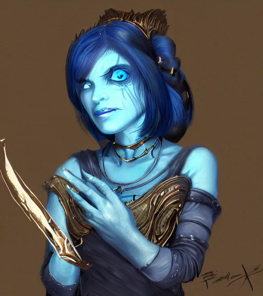 Prompt: the sorceress of blue diamonds from skyrim, pixiv, trendin on artstation
