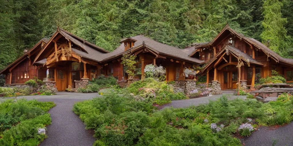 Image similar to residence in the style of rivendell, washington state