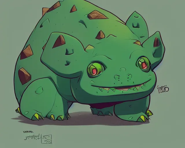 Prompt: cell shaded cartoon of a realistic bulbasaur. full body, concept art by josan gonzales and wlop, by james jean, victo ngai, david rubin, mike mignola, deviantart, art by artgem